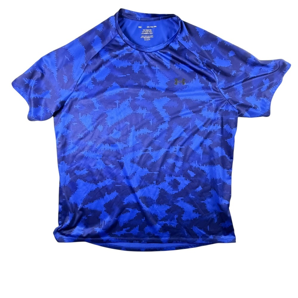 Under‎ Armour Tech Tee Mens XXL Blue Excellent HeatGear Camo Print 1361464